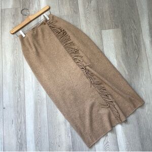 Vintage Lambswool Skirt Fringe Maxi Knit Angora Women’s Beige (Small)